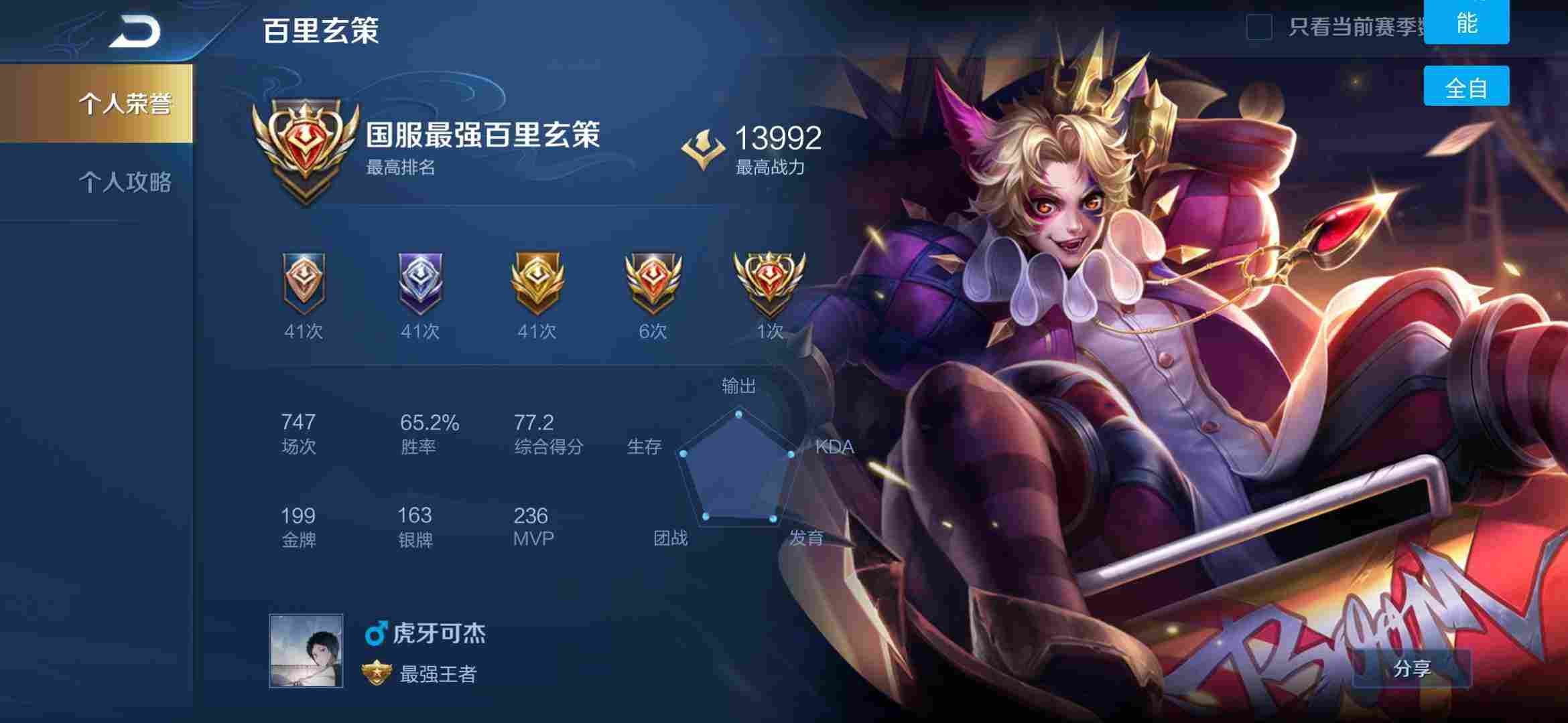 22抢先服历史国服百里玄策现全国五十强万战全国百强裴擒虎