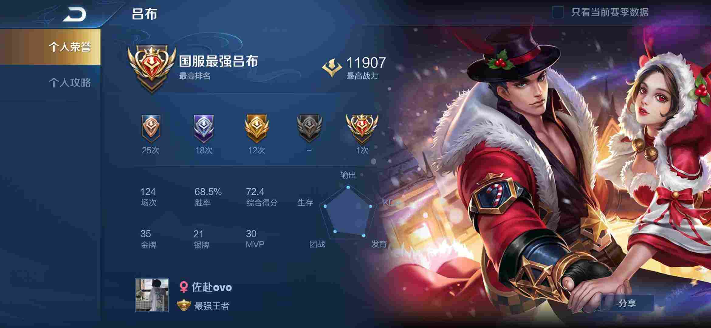 天下手游国服最强吕布历史标历史11w战力全网唯一主播手打圣诞狂欢